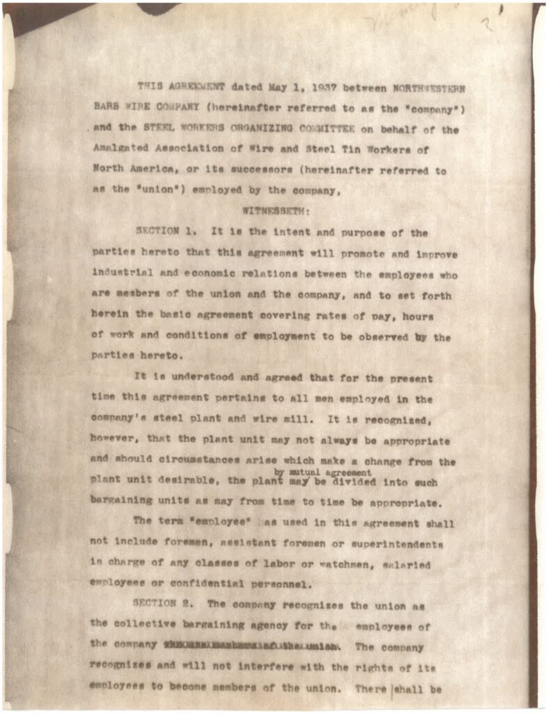 Image of original union contract