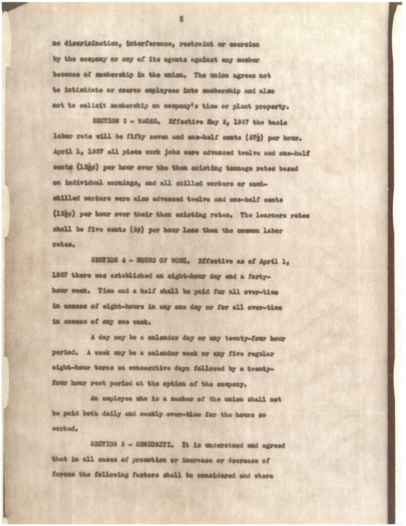 Image of original union contract